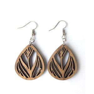 Feather Cutout Wood Earrings
